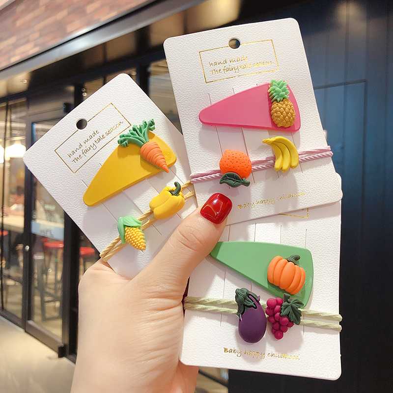 

3Pcs/Set Children Cute Colors Fresh Fruit Vegetable Barrettes Hair Clips Girls Acrylic Hairpins Headbands Kids Hair Accessories, Green pumpkin-3 pcs