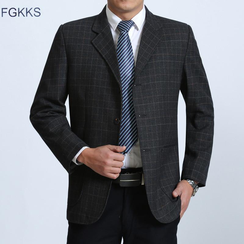 

FGKKS Men Blazer 2019 New Fashion Men Solid Color Slim Fit Blazer Brand Clothes Male Business Casual Suits Top, Gray