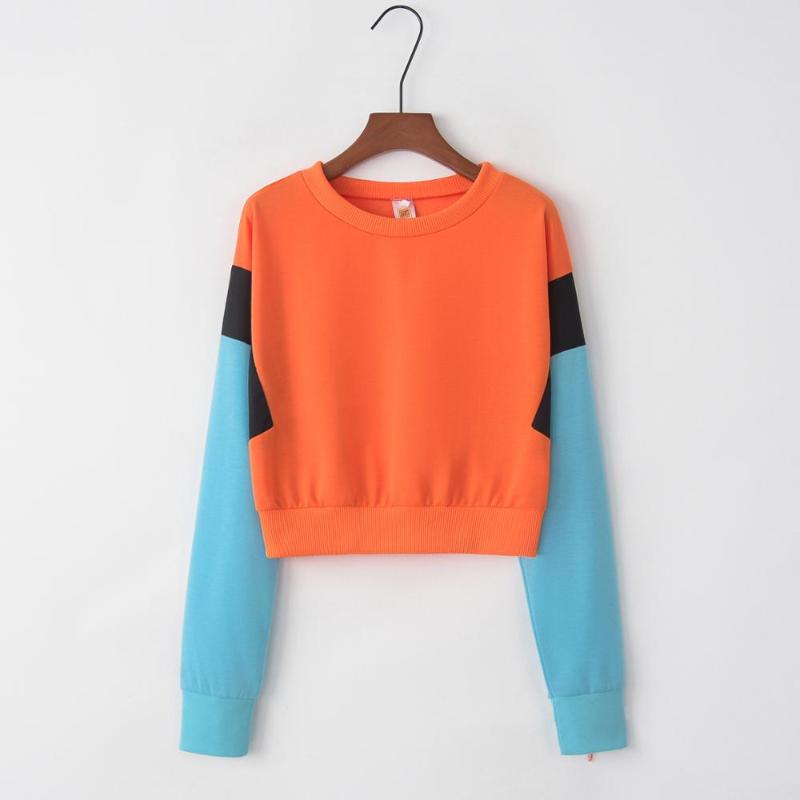 

Women Autumn Casual Knitted Short Hoodies Fashion Women Sports Pullover Candy Color Stitching Cropped Loose Sweatshirts, Yellow