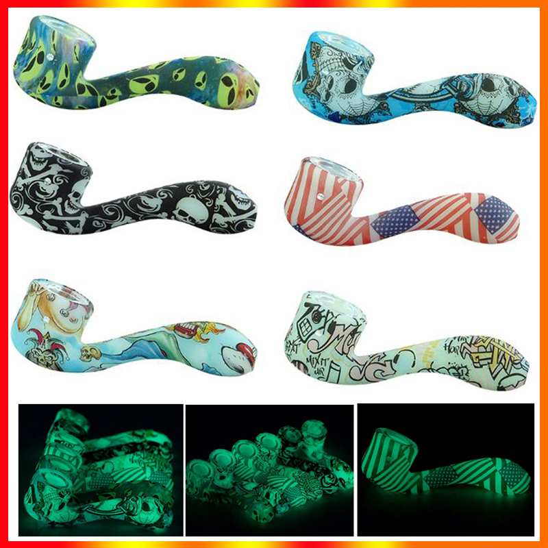 

Glow in the Dark Silicone Pipe for 7 Word Shape Glass Smoking Pipes Color Ultimate Tool Tobacco Pipes Oil Herb Hidden Bowl Hookah Pipe