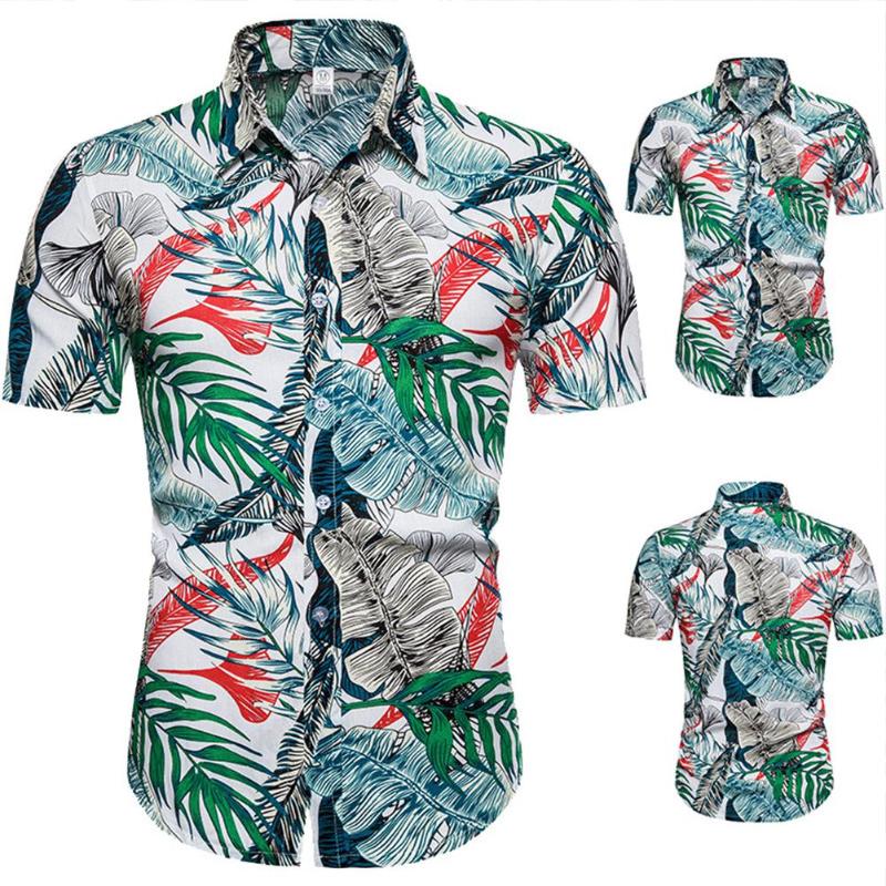 

ZACOO Men Hawaii Shirt Summer Lapel Short Sleeve Printing Leaves Male Casual Shirt Tops, Cs146