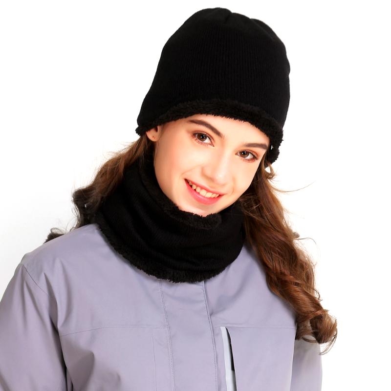 

2 PCS Winter Hat Scarf Set Men Women Warm Lined Knit Cap Windproof Scarf Boy's Children Outdoor Accessories Sport Set, Black