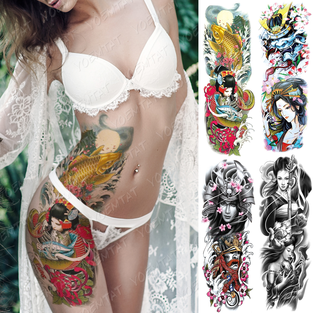 

Large Arm Sleeve Tattoo Japanese Geisha Waterproof Temporary Tatto Sticker Samurai Waist Leg Body Art Full Fake Tatoo Women Men T200730