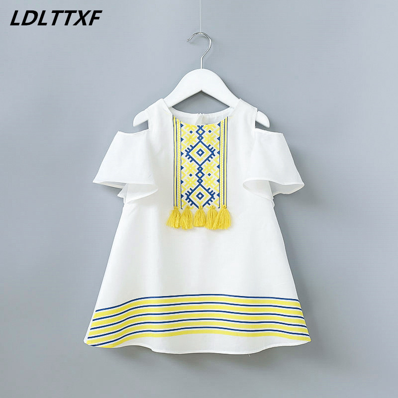 

Girls Cotton Dress Striped pattern 2020 Summer Beach style Strapless Princess Dress Tunic Children Costume for Kids Dresses, White