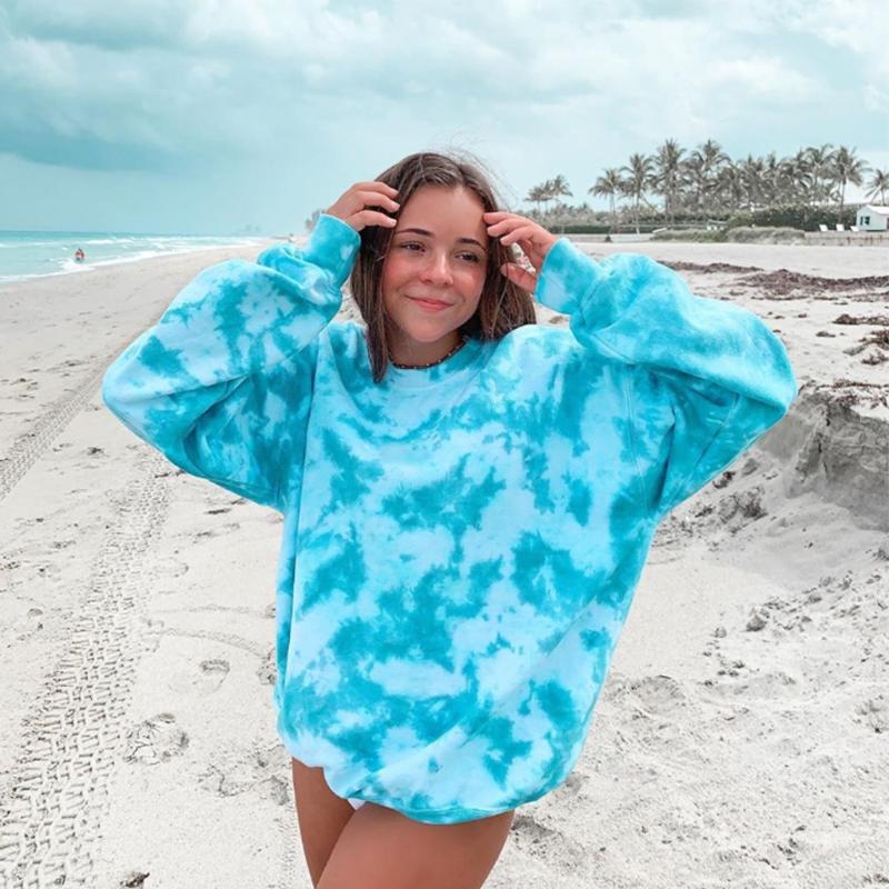 

Blue Tie Dye Womens Hoodies Harajuku Hip Hop Pastel Sweatshirt Loose Long Sleeve Pullovers Tops Female Plus Size Hoodie @D14
