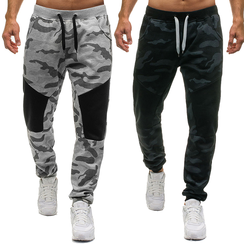 

wholesale 2020 spring autumn elastic waist sport joggers running camouflage fashion men patchwork Hole trousers man Camo pants, Black