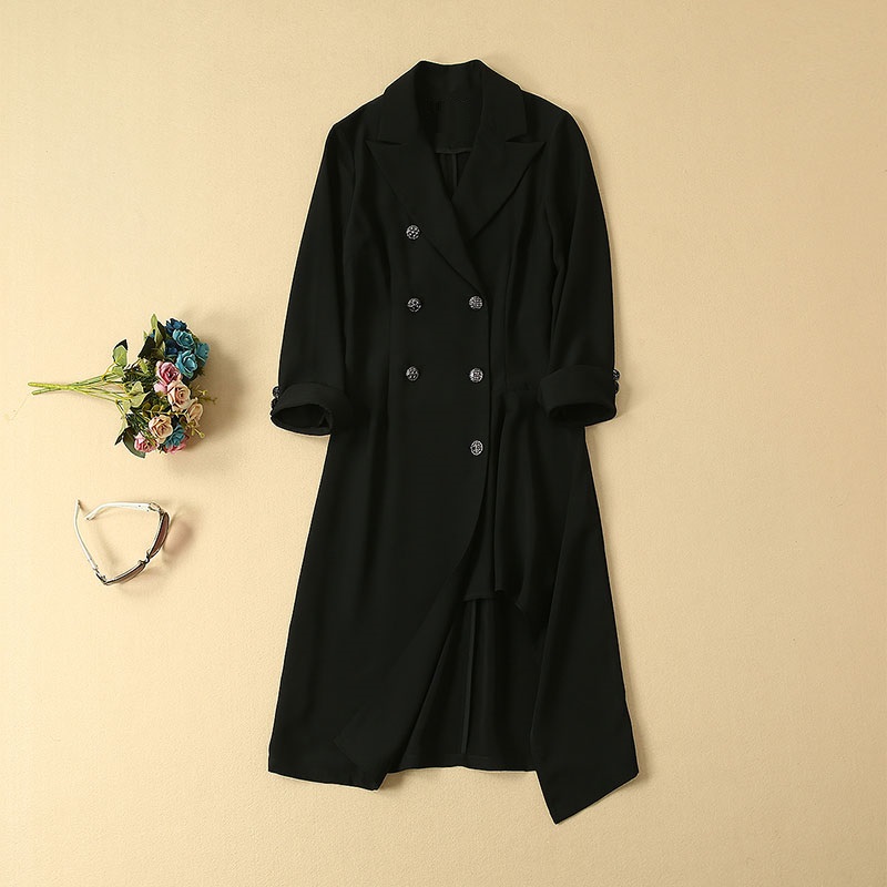 

2020 Autumn Fashion Trench High Quality Women Notched Collar Double Breasted Asymmetrical Pink Black Work Dress Female