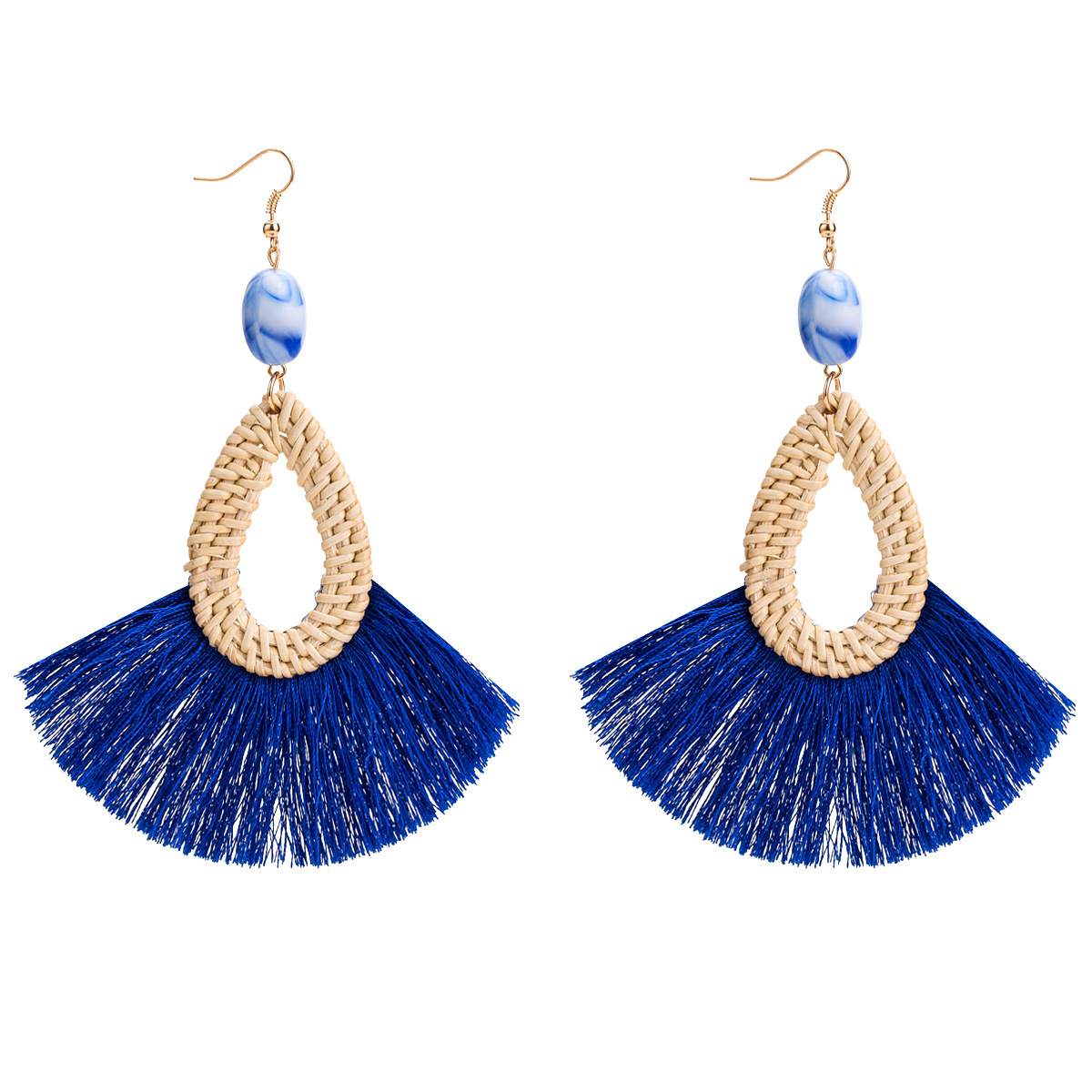 

Exaggerated Rattan woven tassel earrings multi-layer female fashion Bohemia