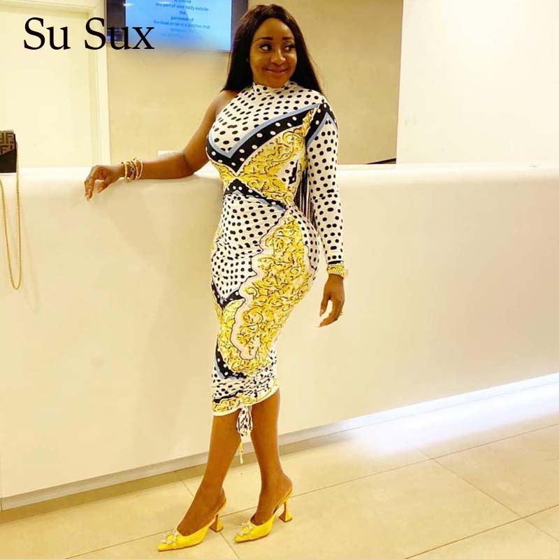 

Vintage Printed Bodycon Dress Women African Clothes Party Club Dress Single Sleeve Long Maxi Robe 2020 Spring Vestidos