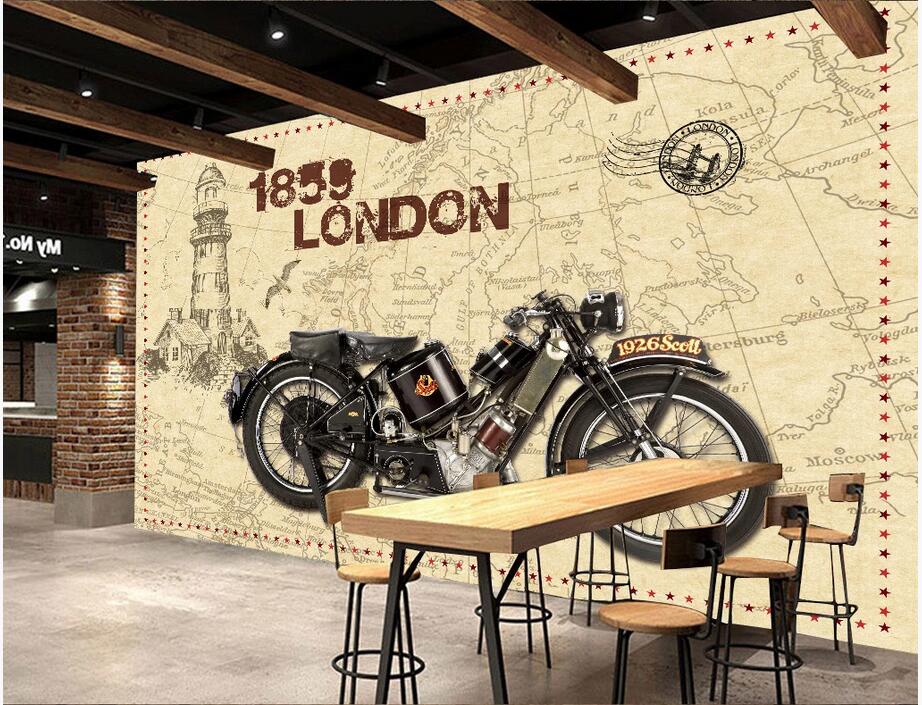

3d wallpaper custom photo mural Antique motorcycle vintage London background wall painting canvas pictures home decor wall art 3d stickers, Non-woven wallpaper