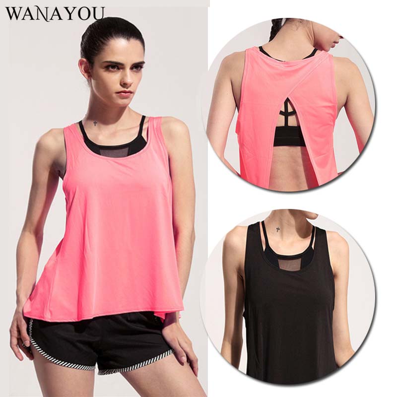 

WANAYOU Split Back Women' Running Vest,Breathable Quick Dry Fitness Running Top Women,Workout Sports Gym Vest For Women, Black