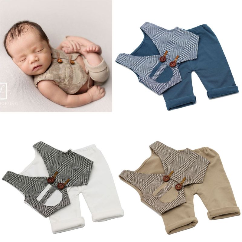 

Pants and Vest Set Accessories for Newborn Photography Props Costume Infant Baby Boy Little Gentleman Outfit For 0-1 Month, Blue