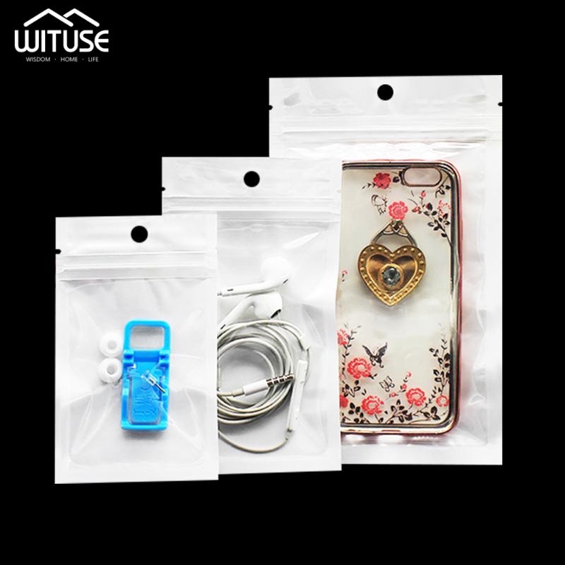 

New Arrival 50-100Pcs White/Clear Self Seal Zipper Plastic Retail Packaging Pack Bag,Plastic Poly Package Bag Hang Hole