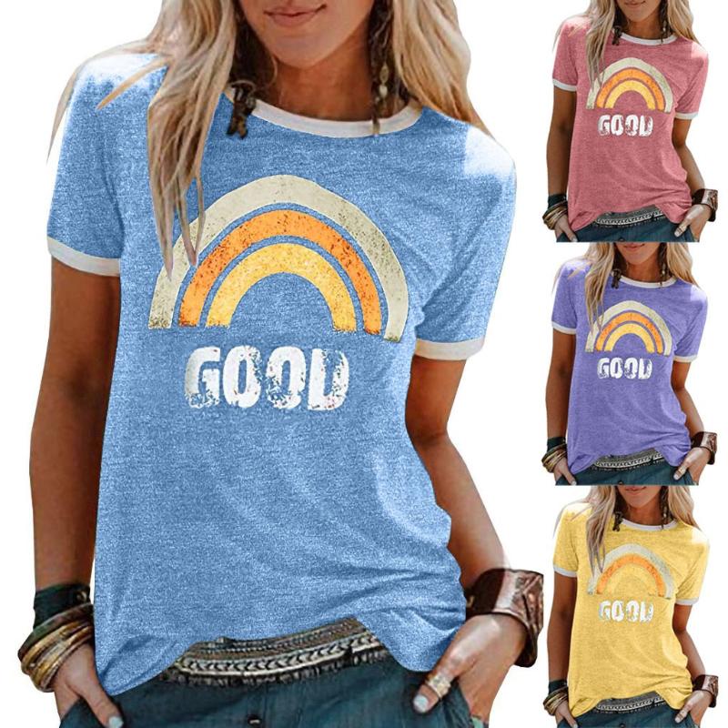 

Summer Ladies Short Sleeve Letter Printed T-shirt High Quality Comfortable Women' Clothing Korean Fashion T-shirt 2020#LR1, Blue