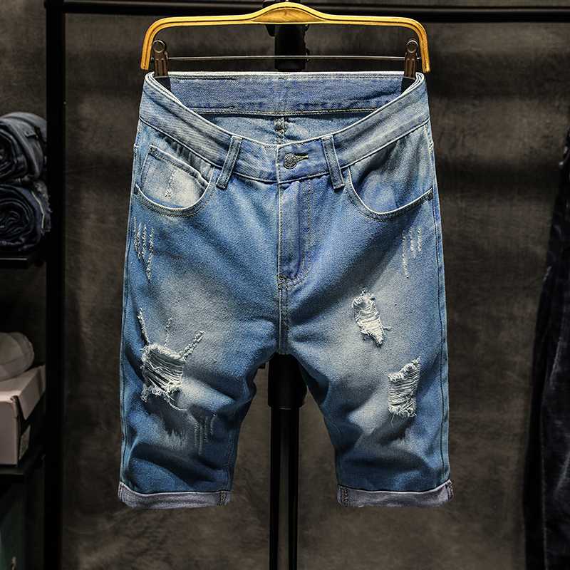 

Denim shorts male summer jeans men jean shorts bermuda skate board harem mens jogger ankle ripped wave denim 2020 new, Blue
