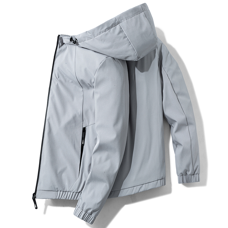 

Mens Hooded Windbreaker Jackets Casual Waterproof Zipper Trendy Jacket Men Inner Pocket Polyester Windproof Coat Homme Big Size, Grey
