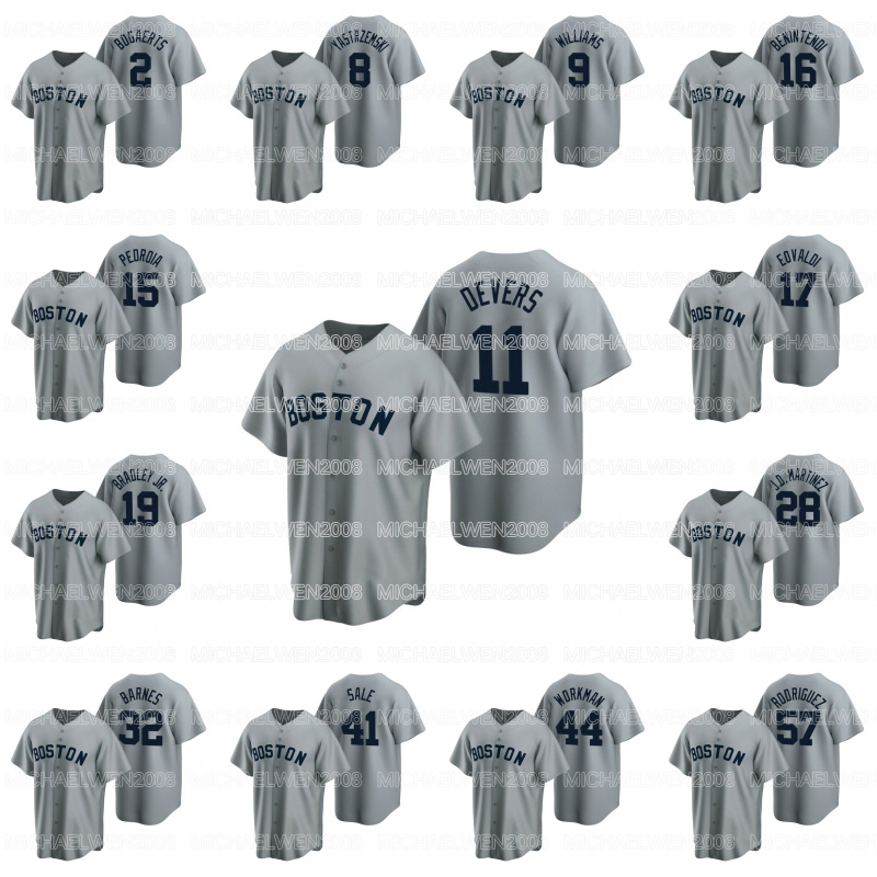 

11 Rafael Devers 2020 16 Andrew Benintendi 2 Xander Bogaerts 8 Carl Yastrzemski 9 Ted Williams 15 Dustin Pedroia 17 Nathan Eovaldi Jerseys