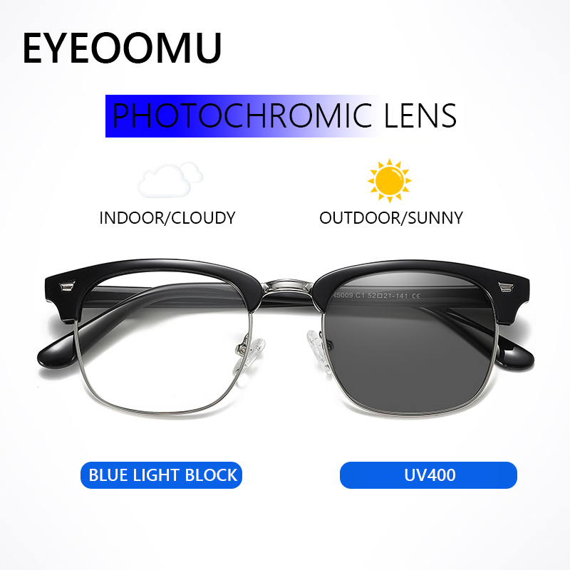 

EYEOOMU Retro Photochromic Eyeglasses Men UV400 Fashion Women Outdoor Driving Sunglasses Metal Classic Unisex Brand Design Frame