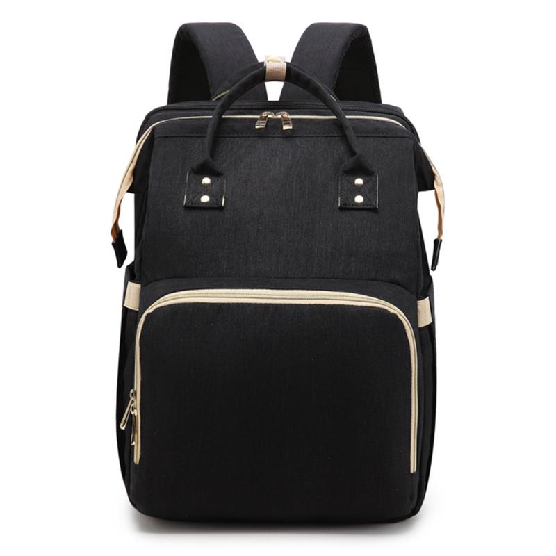 

Sundries Organizer Oxford Cloth Diaper Bag Folding Crib Multifunctional Insulated Baby Care Travel Portable Zipper 2 In 1, Black