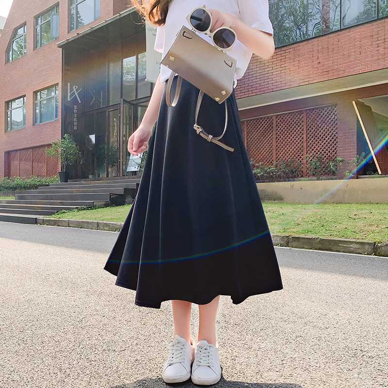 

Vintage Womens Skirts High Waist Solid Color Pleated Solid Color Stretch Plain Skater Flared Pleated Long Skirt Autumn Women Hot, Beige