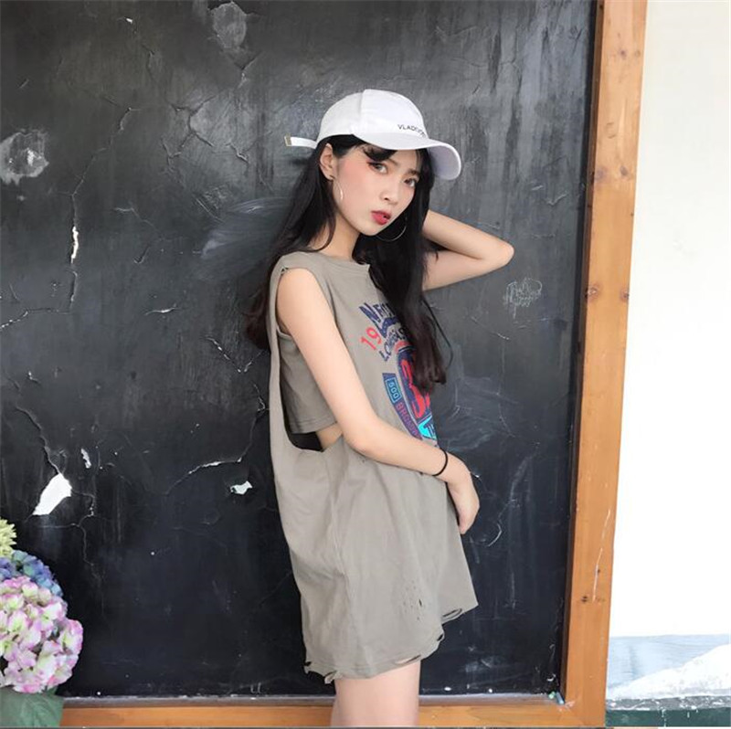 

LUX ANGNER 2020 Summer Fashion Korean Style Student Sleeveless T-shirt Women Basketball Uniform Long Loose Printed Vest T-shirts, Yellow