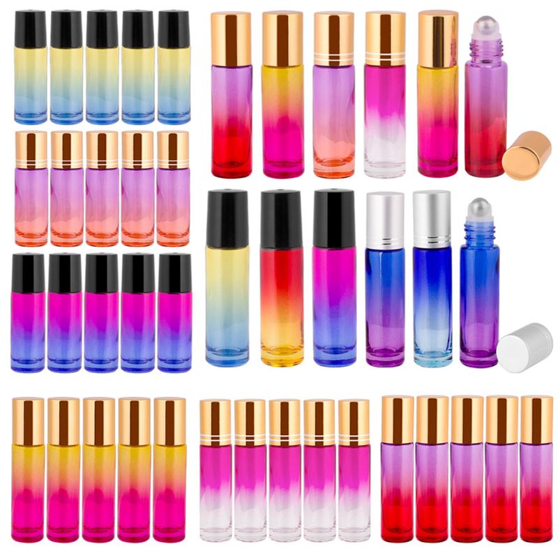 

5PCS/SET 10ML Thick Gradient Color Glass Roll On Bottles Steel Roller Ball Essential Oil Perfume Bottles Empty Bottle For Traval