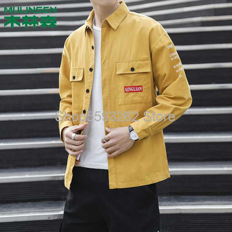 

Shirt men's long sleeve cardigan trend youth shirt season tooling cotton casual, South 081901 green