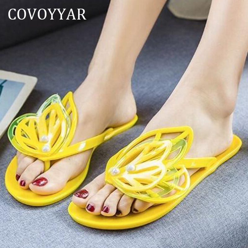 

COVOYYAR 2020 Summer Woman Slippers Home House Butterfly Slides Shoes Woman Beach Flip Flops PVC Flat Casual Thong Shoes WSL183, Black