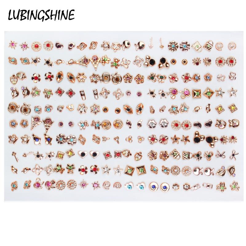 

36~100pairs Mixed Style Rhinestone Small Stud Earrings Sets Acrylic Heart Flower Crown Earring For Women Children Jewelry Gifts