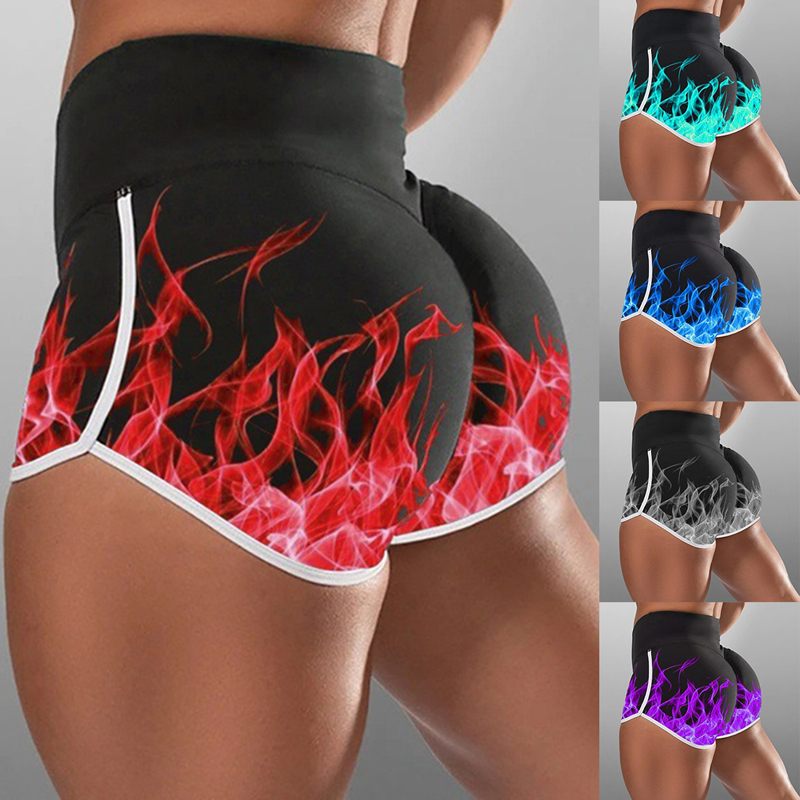 

Women Print Yoga Shorts High Waist BuScrunch Shorts Cycling Biker Seamless Fitness Sport Tights Running, Blue