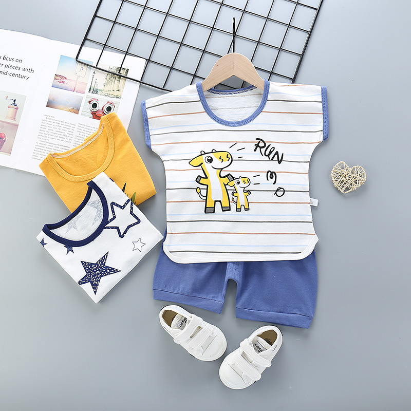 

2 Pcs Baby Boys Girls Clothes Short Sleeve Vest Children's Clothing Set for Boy Girls Kids Lovely Cute Cartoon Clothes