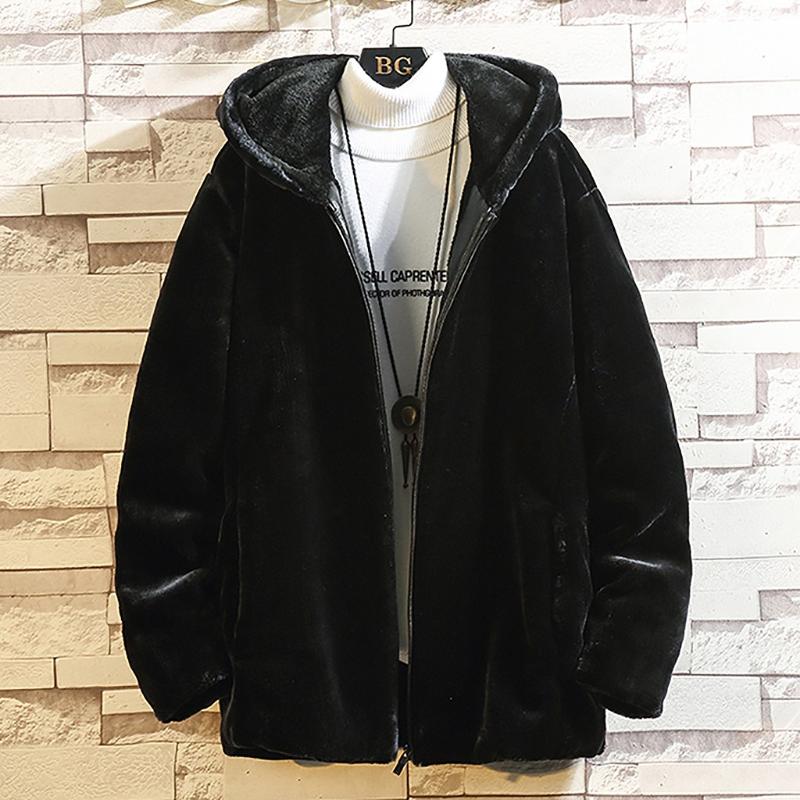 

2020 erkek mont winter coat men Winter Solid Color Fleece Outwear Casual chaqueta hombre Zipper s Coat jaqueta masculino, Black