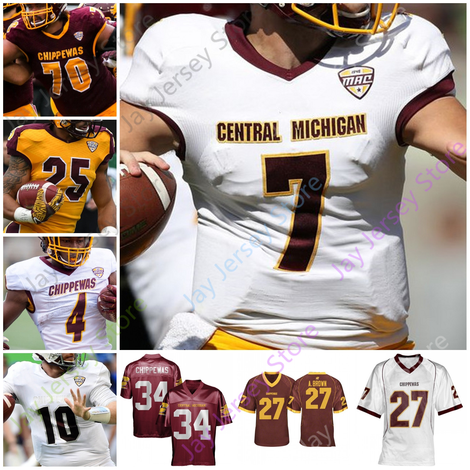 

Custom Central Michigan Football Jersey NCAA College Eric Fisher Antonio Brown (A.Brown) Quinten Dormady David Moore Jonathan Ward Lewis, Red i