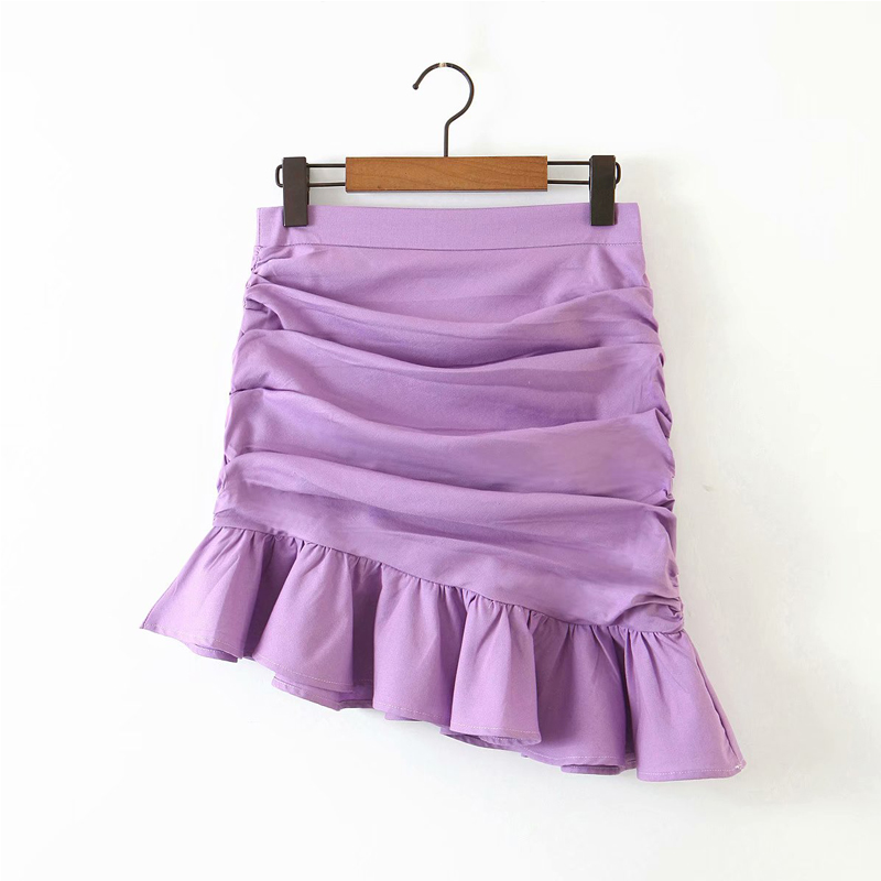 

2020 Summer Women Sexy Pleated Skirts Asymmetry Back Zip Solid Sweet Skirts Female Street Fashion Mini Clothes, Green