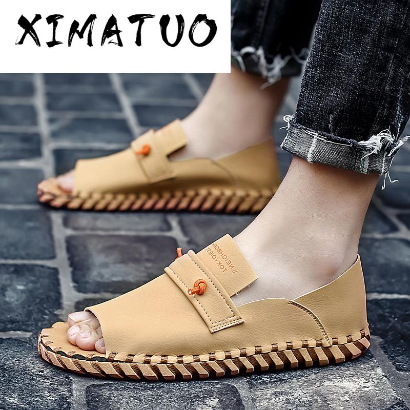 

Men's Open Toe Casual Leather Comfort Shoes Sandals Mens Sandals Men Open Toe Slippers Soft Sepatu Pria Sandalias Hombre, Gray g63-