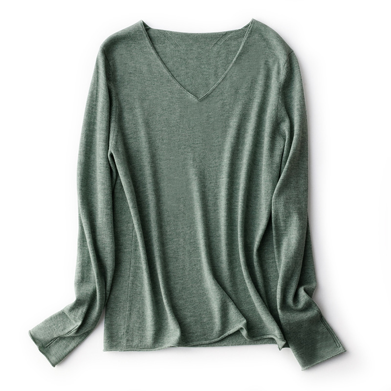 

100% Wool V Neck Sweater Women Basic Knitted Wool Jumper Pullover Solid, Black