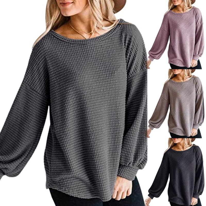 

2020 Vintage Women' Long Sleeve Knit Top O Neck Oversized Sweater Pullover For Women Casual Loose Womens Hoodies Pullover, Khaki