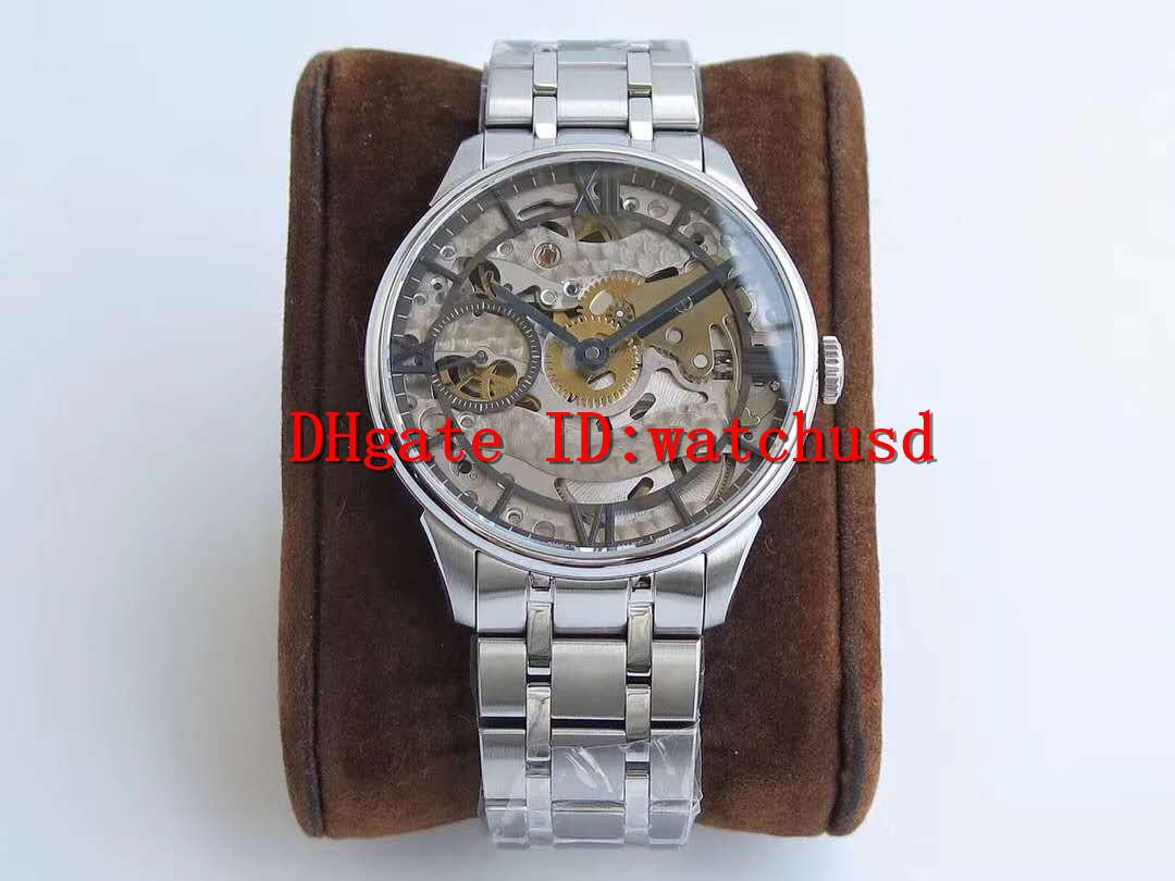 

New Stainless Steel Luxury Watches Skeleton Dial Sapphire Waterproof Mens Wristwatches 6497-1 Automatic Mechanical Transparent case back