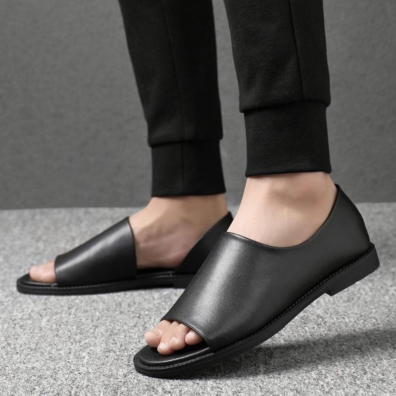 

Fashion New Trendy Rome Sandals Men Leather Beach Sandals Black Male Summer Shoes Comfortable Gladiator Good Quality Men, Black 4