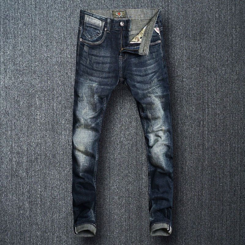 

Italian Style Fashion Men Jeans High Quality Black Blue Color Slim Fit Ripped Jeans Men Vintage Designer Homme Denim Pants