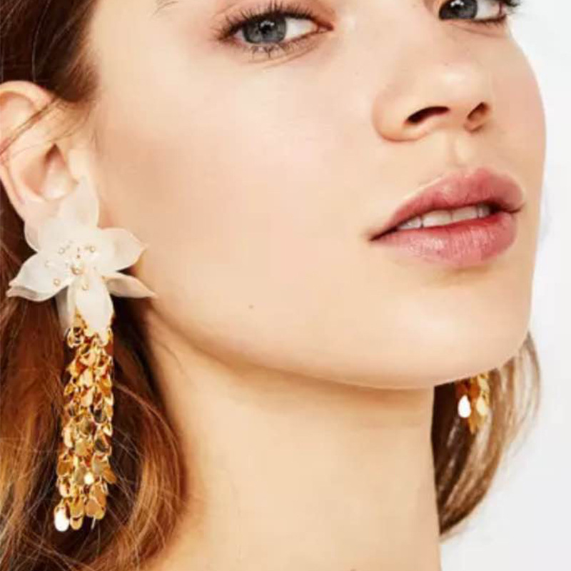 

Flower alloy tassel acrylic earrings women's multi-layer autumn earrings Bohemia