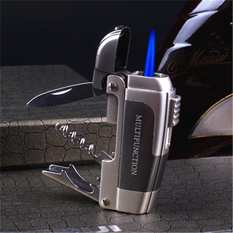 Outdoor Multifunction Lighter Butane Jet Torch Lighter Pipe Lighter For Cigar Cigarette Smoking Accessories Windproof With Knife Gift-image-558601781
