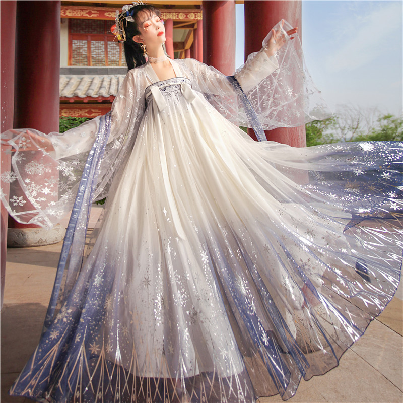 

2020 Hanfu Women Summer Fairy Dress Improved Hanfu Dress Student Chinese Traditional Chinese Dance Costumes Rave Clothes SL3737, Blue 3 meters 2
