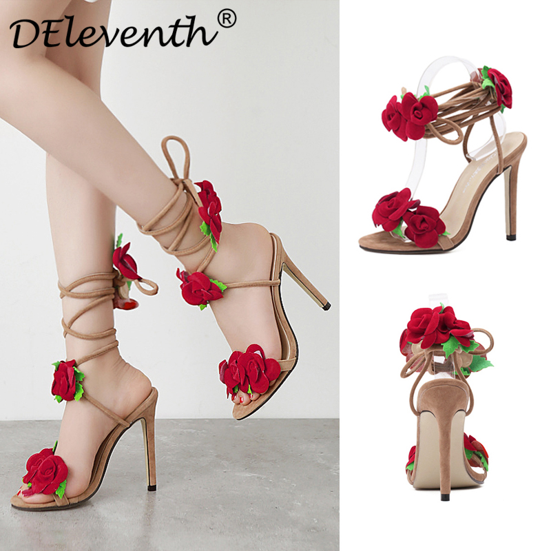 

Woman Sandals Summer Woman High Heel Shoes Flower High Heel Sandals Ankle Strap Peep Toe Rubber Bridal Party Shoes, Beige