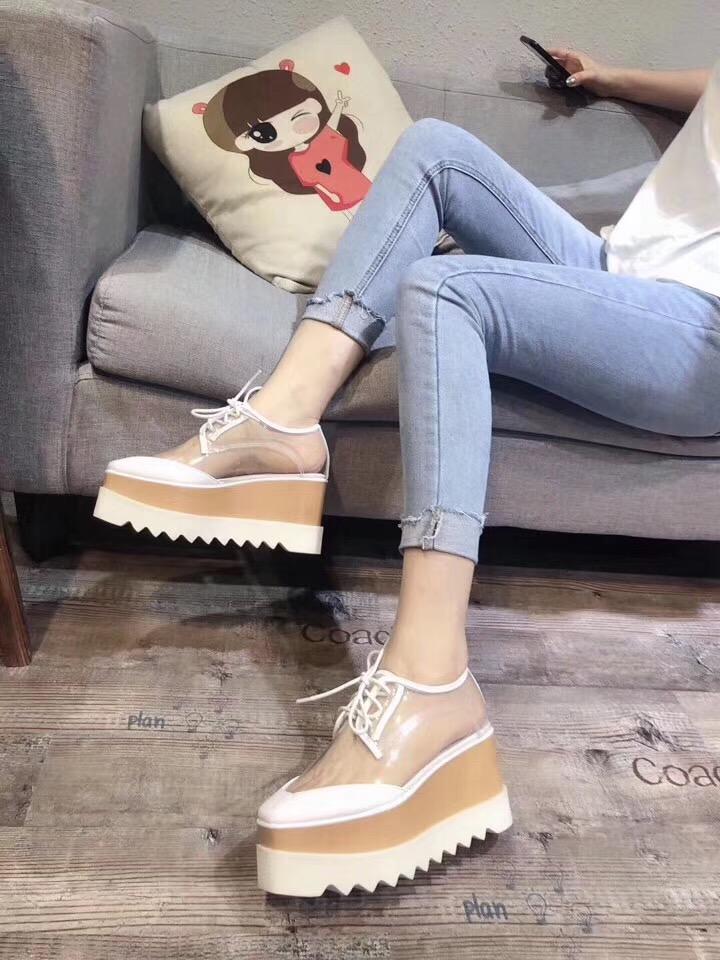 

2019062802 34/40 TRANSPARENT CLEAR PLATFORD OXFORD SHOES WEDGE SUMMER FASHION HOLLOW, Black/ask size first