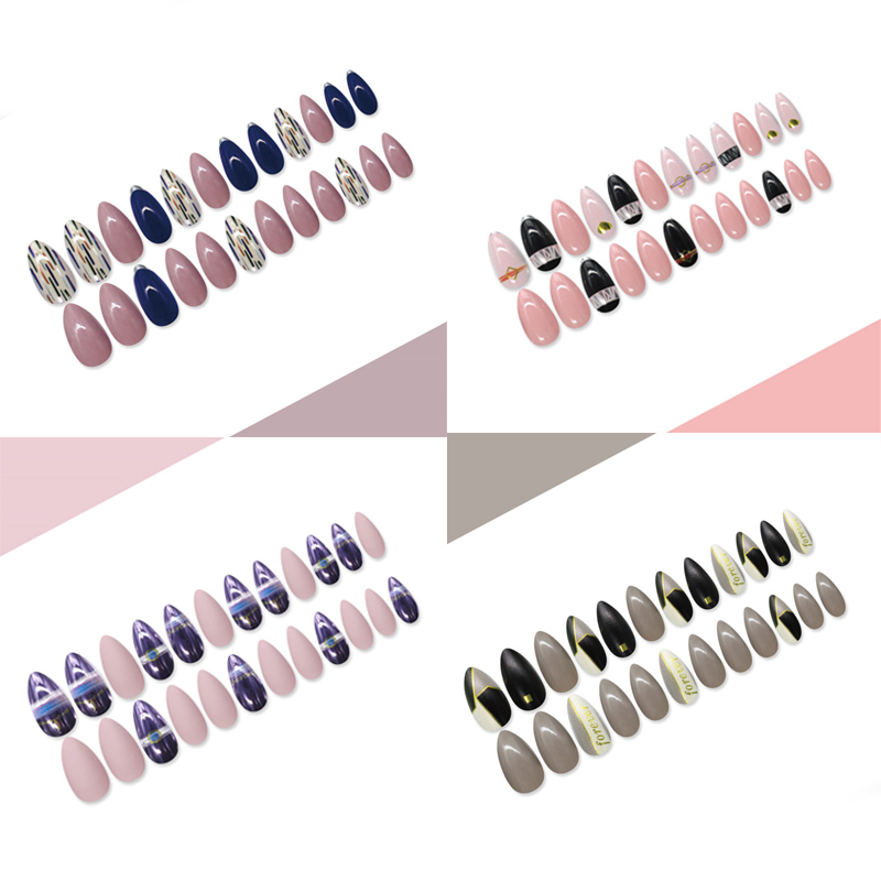 

24pcs/pcs Fake Nails with designs Detachable Stiletto Nail Art Tips Manicure Art Press On False Nails 2020 with Adhesive Tabs, 0067-lj20