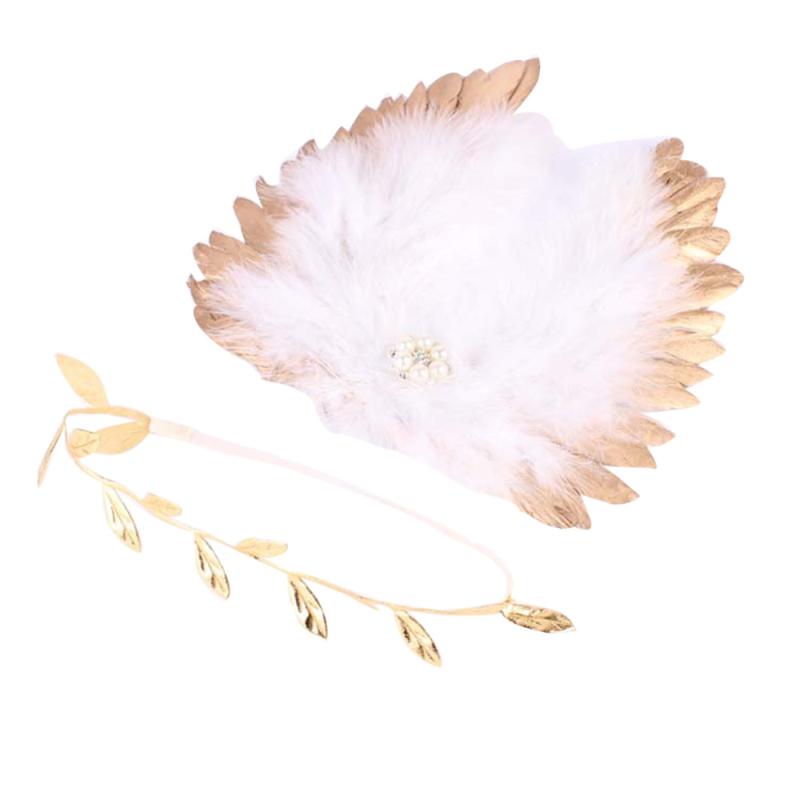 

Sweet Newborn Baby Girls Photo Prop Angle Wing with Leaf Headband Set Gift for Baby Shower (Gold, Silver