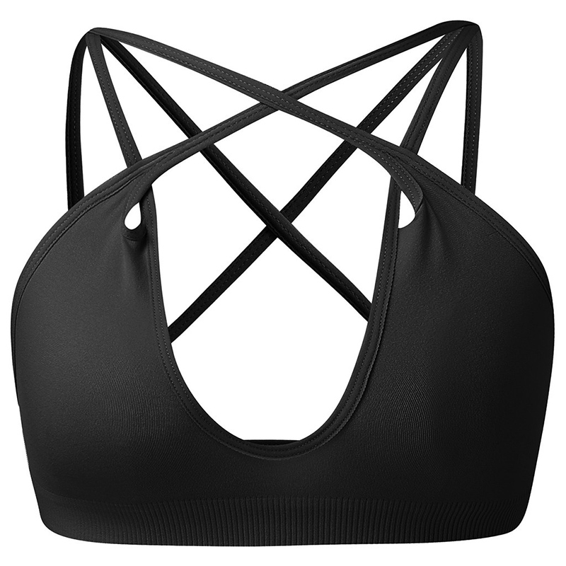 

Cross Beauty Back Sports Bra Mash Up One Piece Solid underwear Intimate High Elastic Versatility Bra For Women, Black