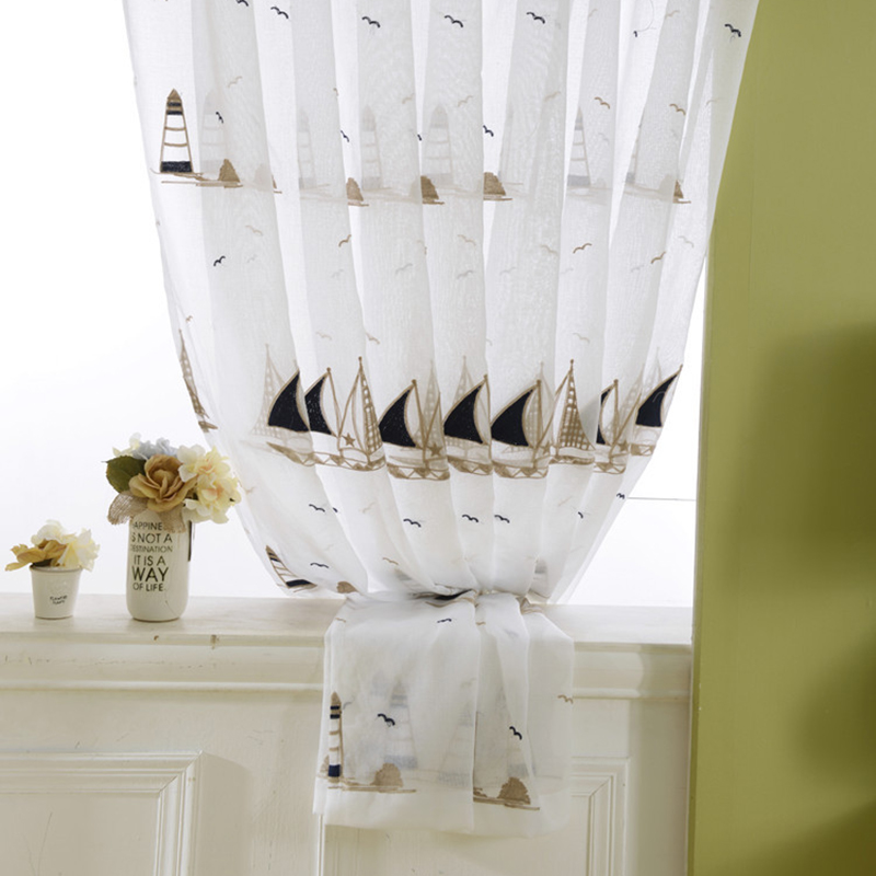 

Embroidered Sailboat Sheer White Linen Curtains For Living Room Kids Curtain Tulle For Children Boys Girls Bedroom AG103&2