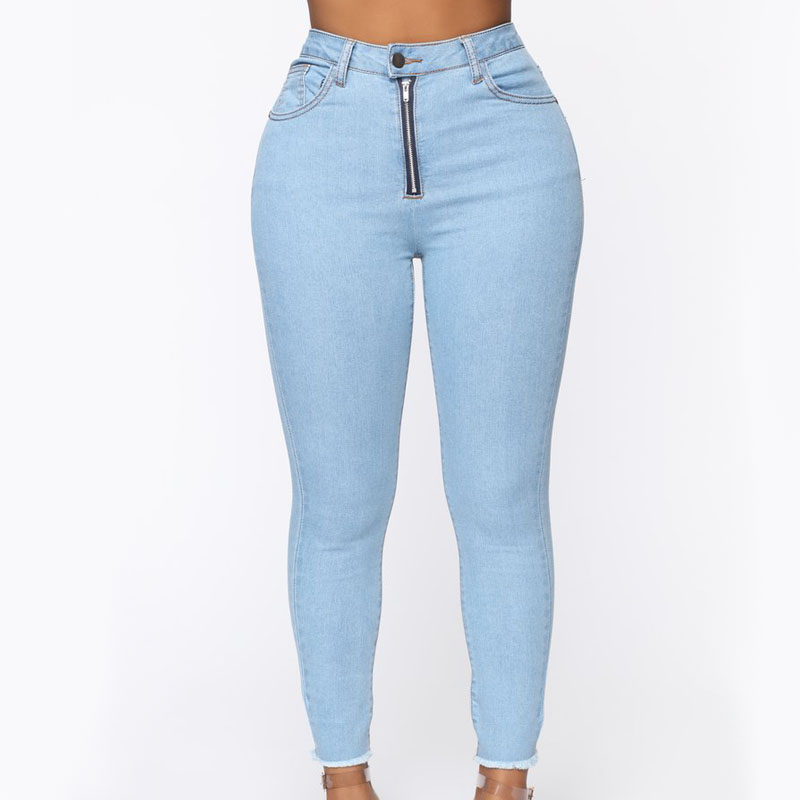 

Summer Thin Women' Jeans High Waist Stretch Large Size Zipper Hem Tight Skinny Pants Jeans Fashion Female Casual Trousers, Blue